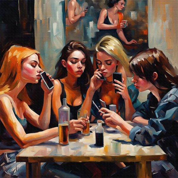 Groups Girls1 24x24 acrylic by Sam Schwartz