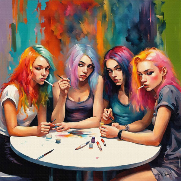 Groups Girls2 24x24 acrylic by Sam Schwartz