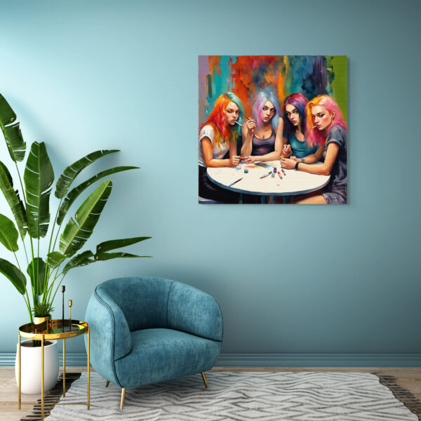 Groups Girls2 24x24 acrylic by Sam Schwartz+room