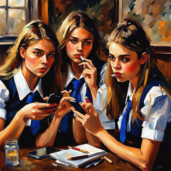 Groups Girls5 24x24 acrylic by Sam Schwartz