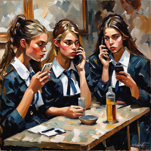 Groups Girls6 24x24 acrylic by Sam Schwartz