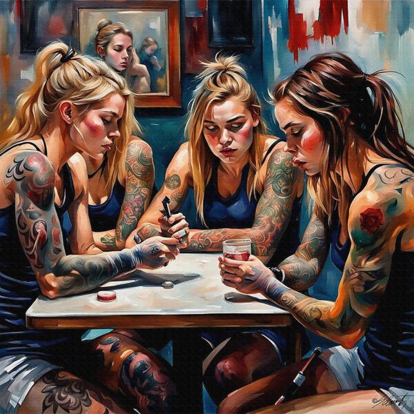 Groups Girls7 24x24 acrylic by Sam Schwartz