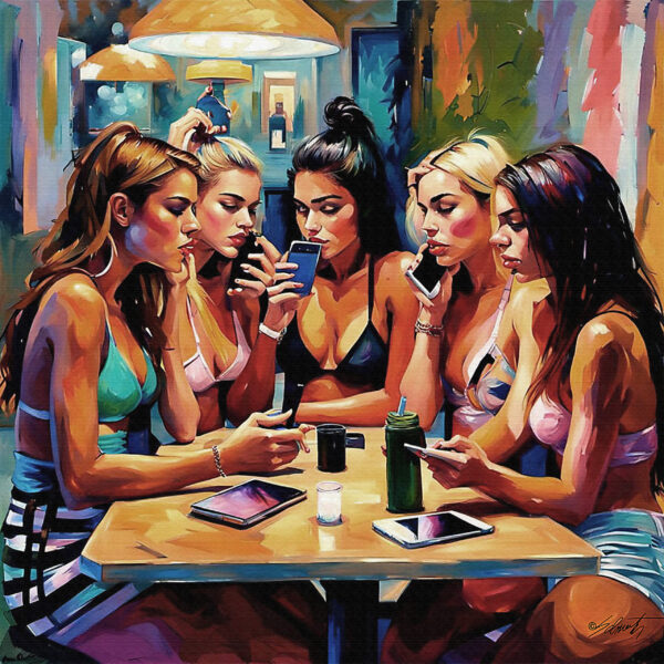 Groups Girls8 24x24 acrylic by Sam Schwartz