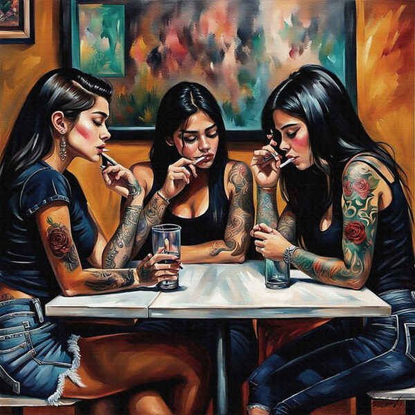 Groups Girls9 24x24 acrylic by Sam Schwartz