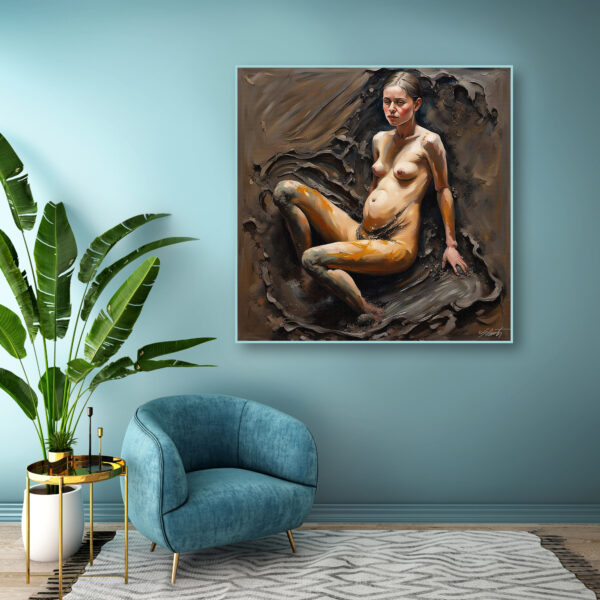 Mud Study Women7 24x24 acrylic by Sam Schwartz room