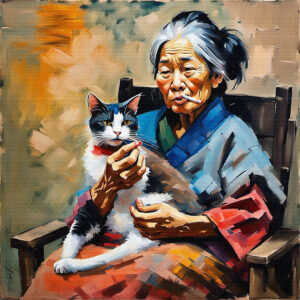 Old Woman Cat3 24x24 acrylic by Sam Schwartz