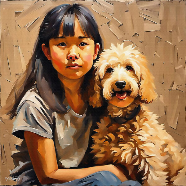 Puppy & Me 24x24 acrylic by Sam Schwartz