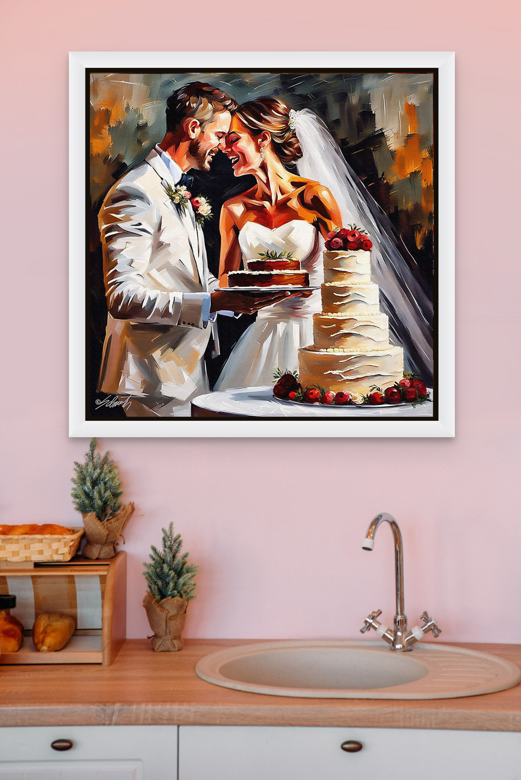 Strawberry Cake weddings acrylic 40x40 by Sam Schwartz room