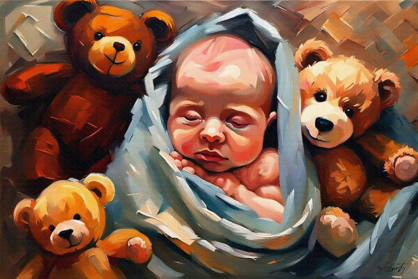 new born babies2 30x20 acrylic by Sam Schwartz