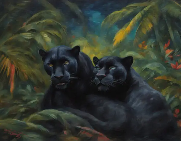 Black Panter Couple Acrylic 30x20 by Sam Schwartz