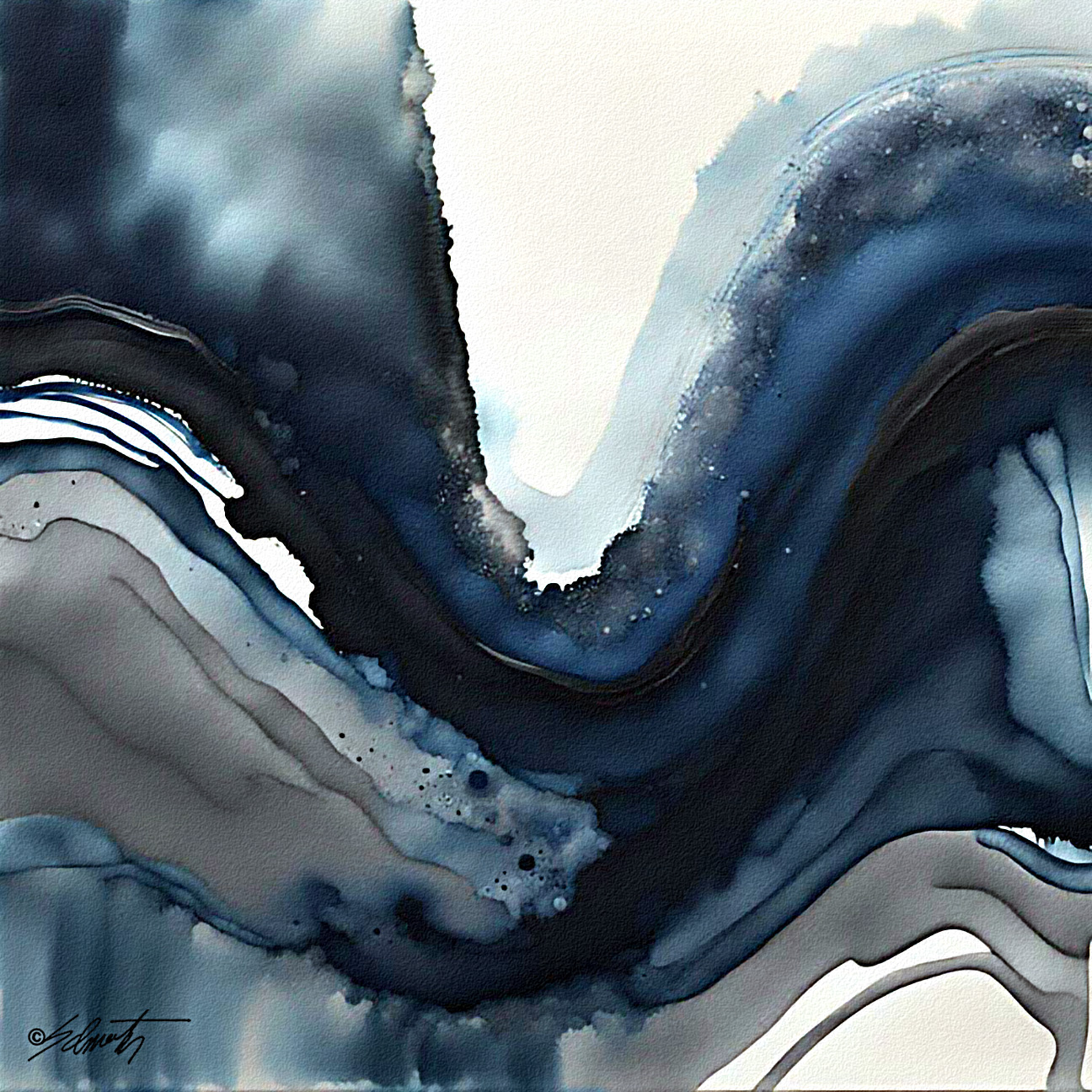 Blue Bend Watercolor 24x24 by Sam Schwartz