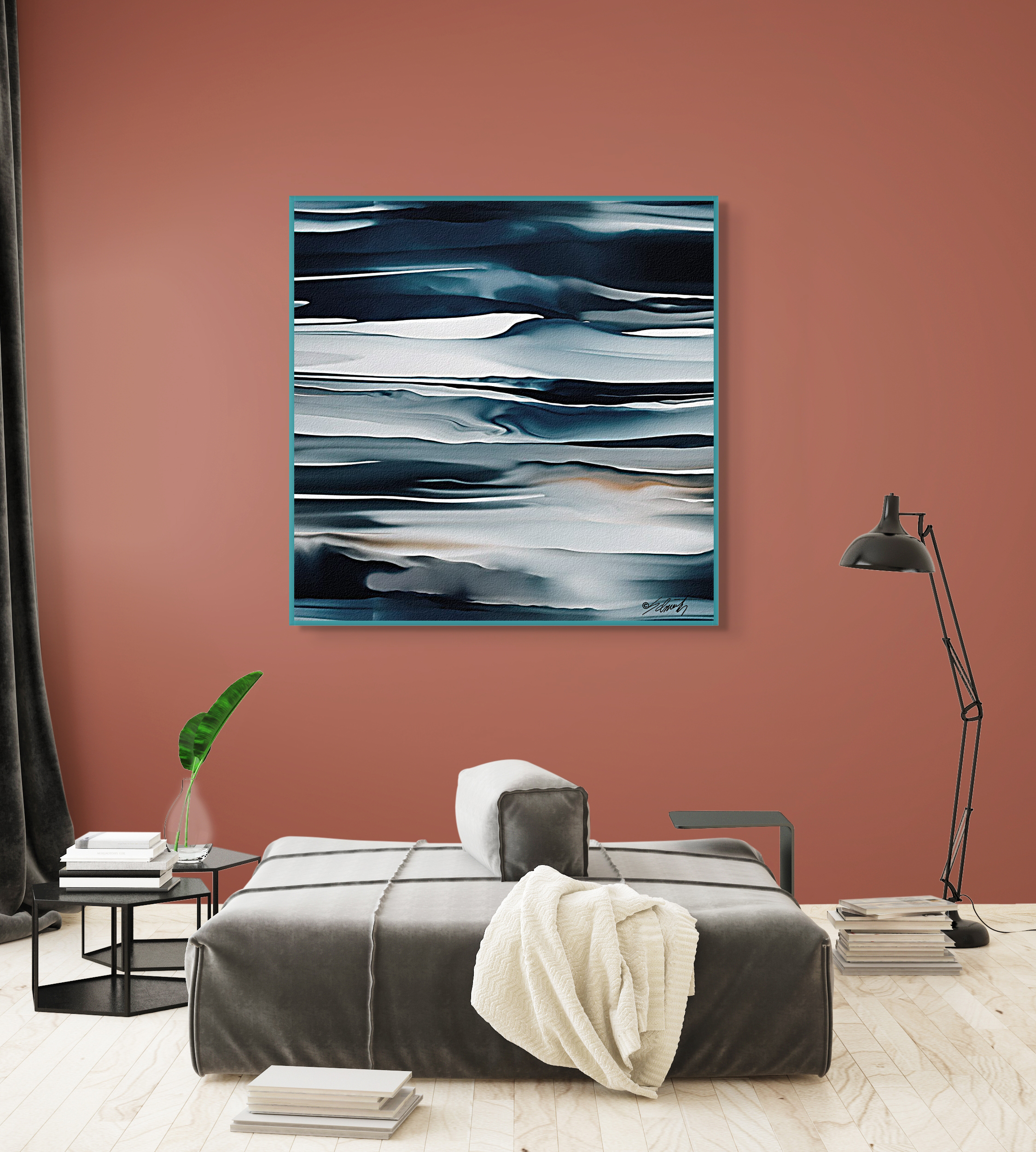 Blue Roth Watercolor 24x24 by Sam Schwartz room