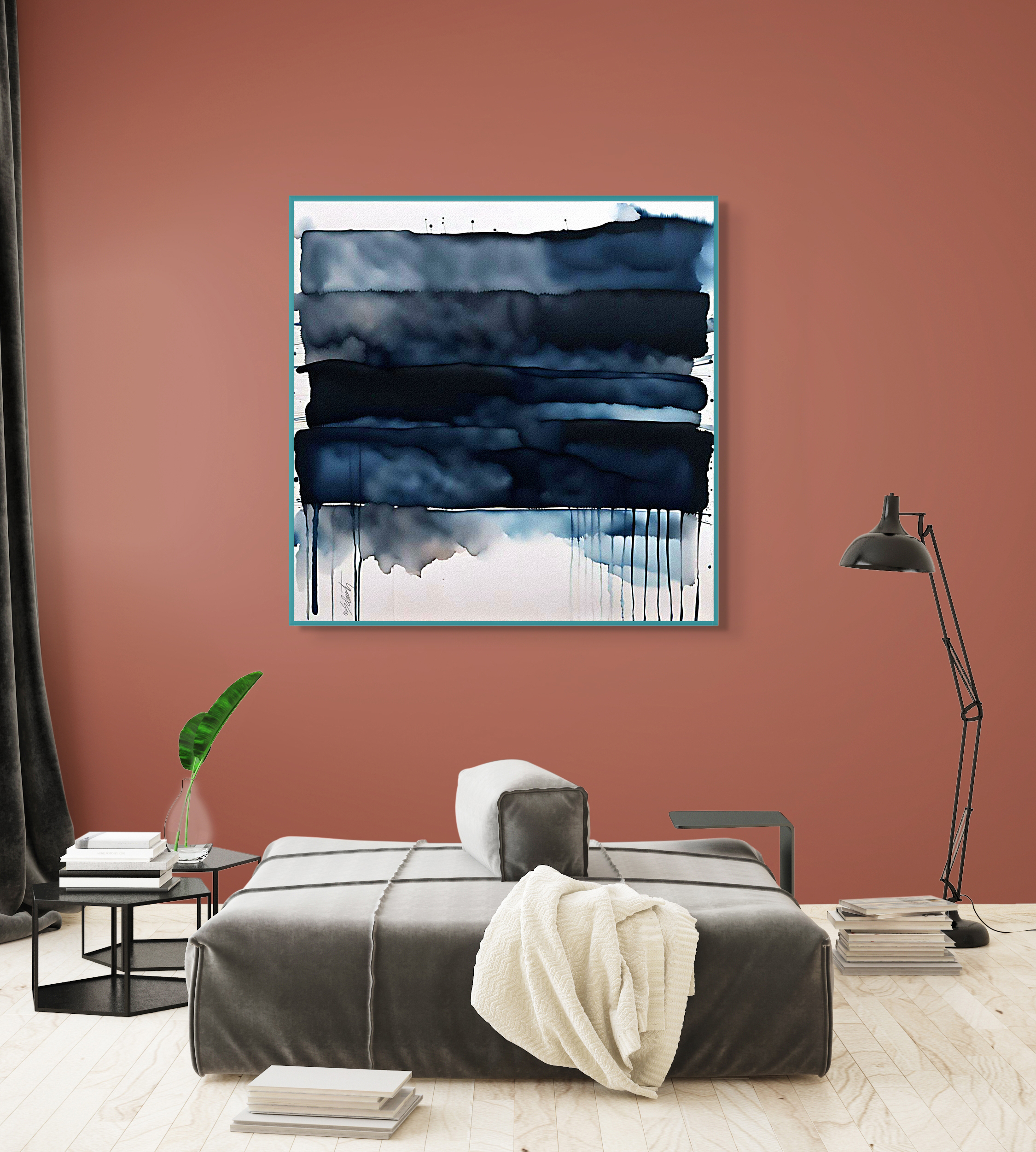 Blue Roth Watercolor 24x24 by Sam Schwartz room b