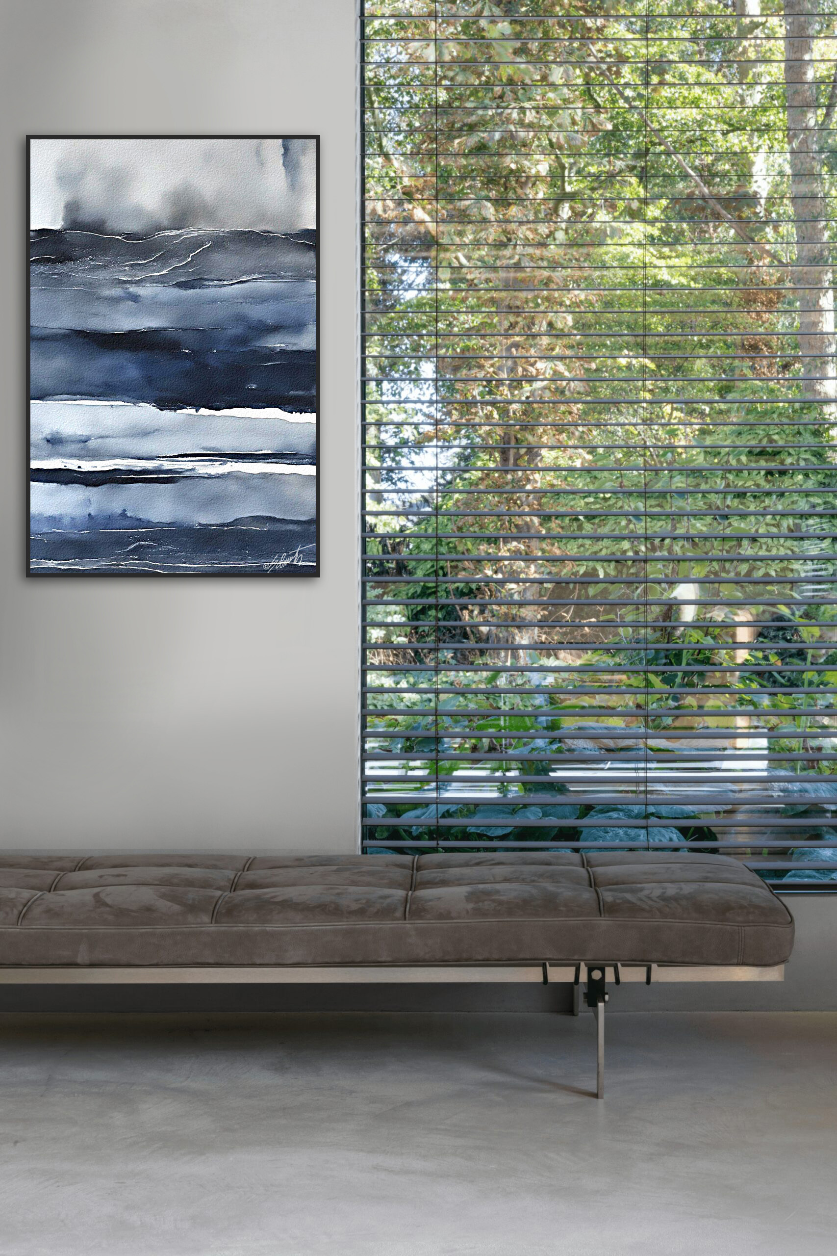 Blue Water Watercolor 20x30 by Sam Schwartz room