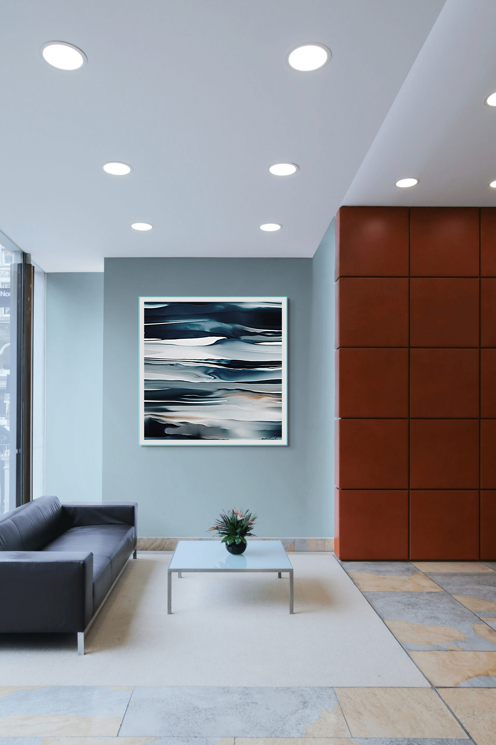 Blue Waves Watercolor 24x24 by Sam Schwartz room