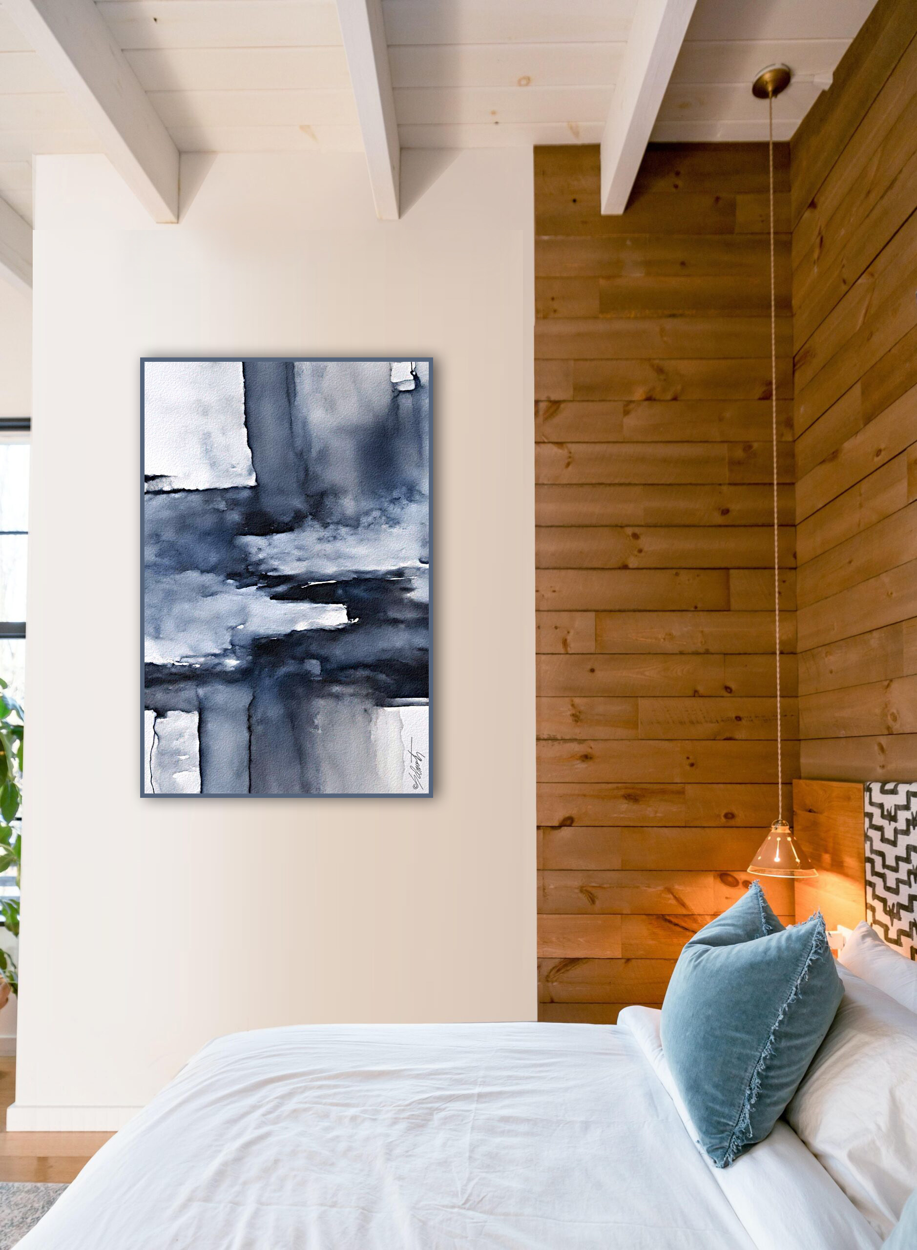 Blue Yinyang Watercolor 20x30 by Sam Schwartz room