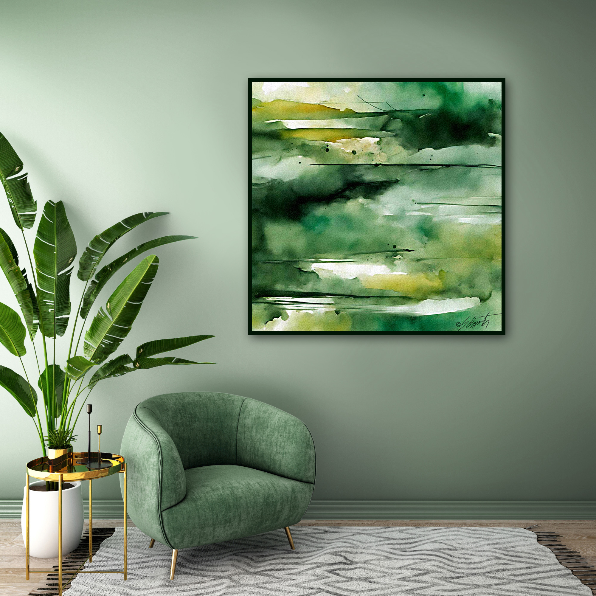 Clouds Watercolor 24x24 by Sam Schwartz room