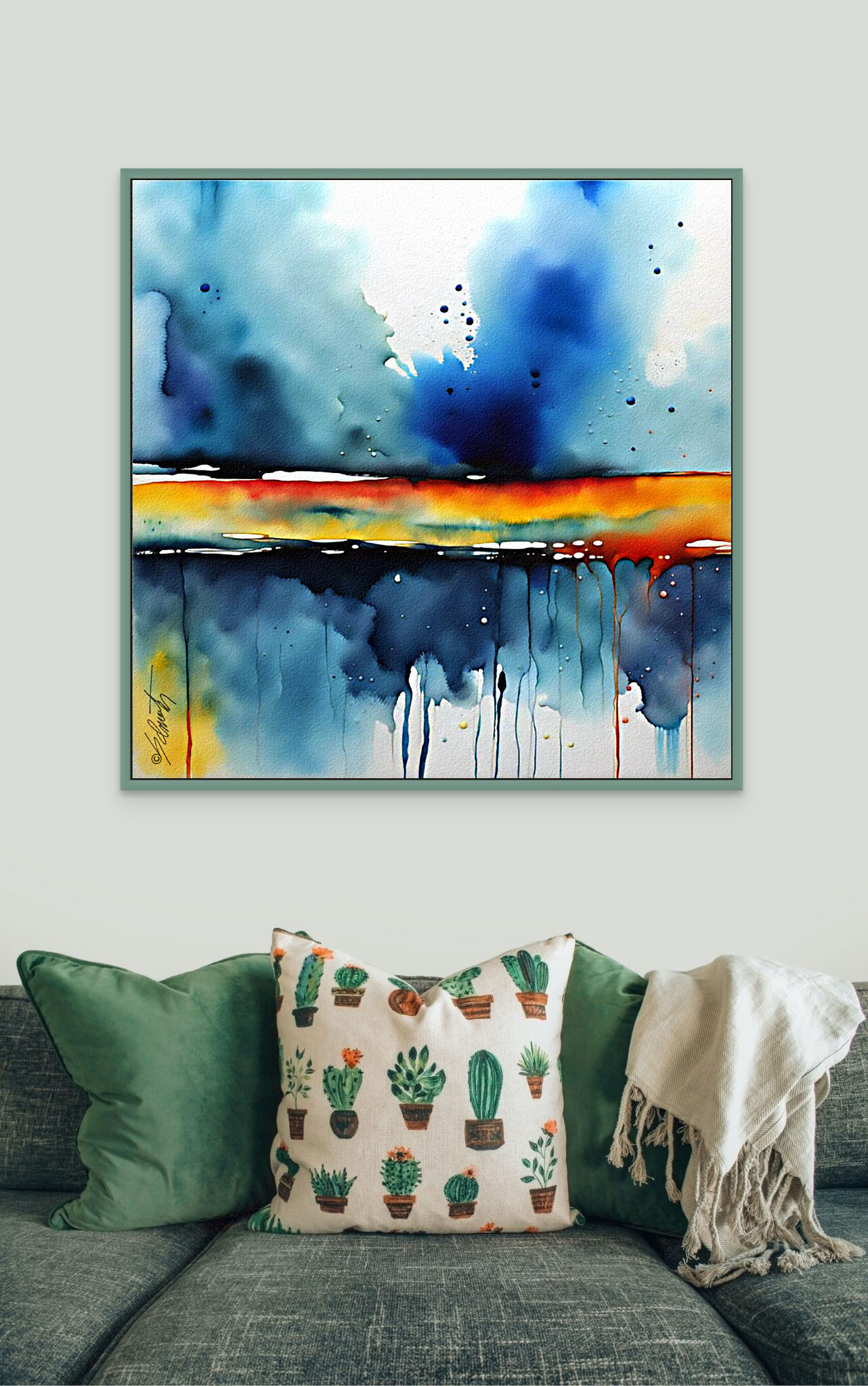 Distance Watercolor 24x24 by Sam Schwartz room