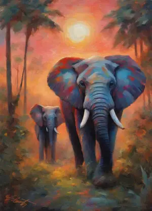 Elephant Sunset Acrylic 20x30 by Sam Schwartz