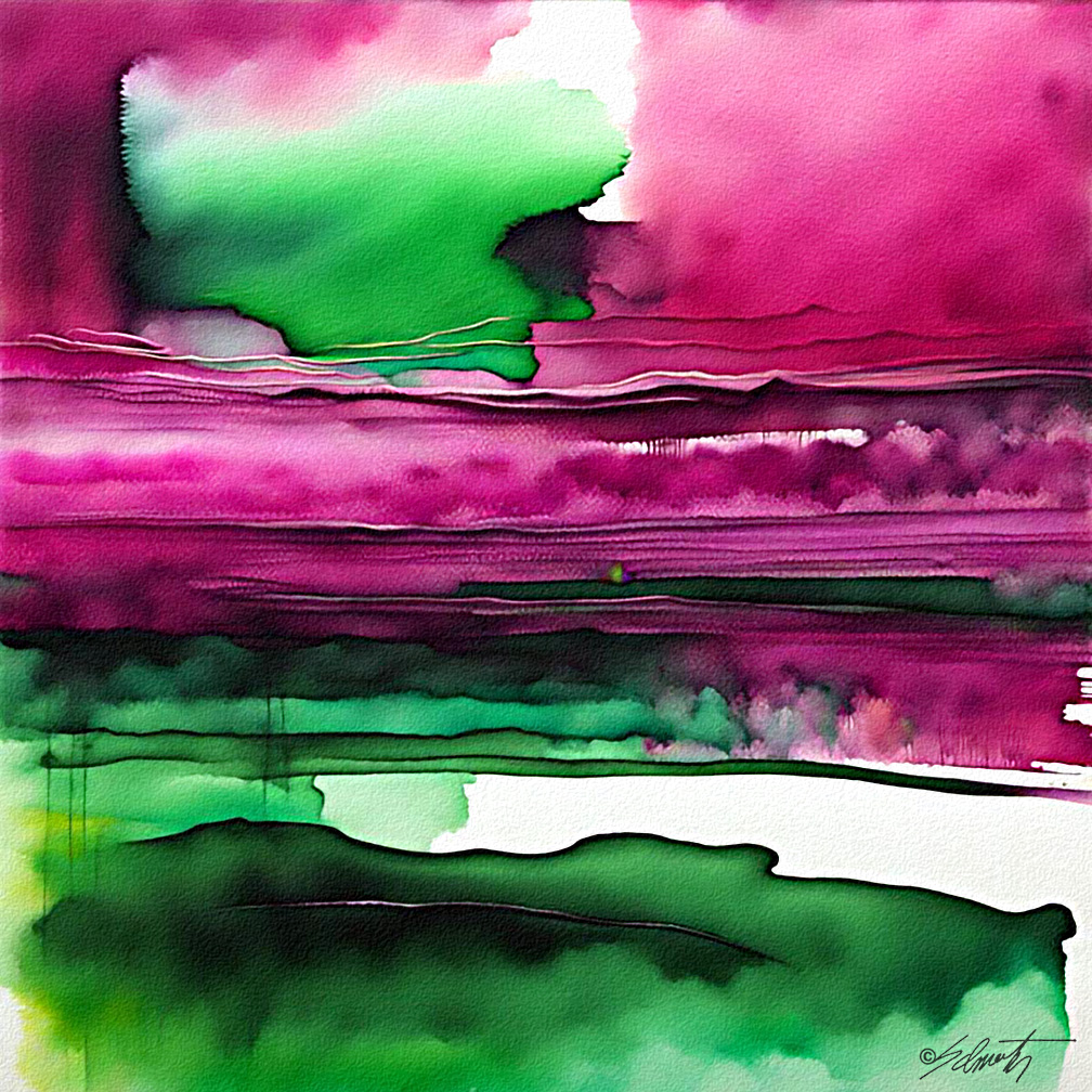 Emerald Pond Watercolor 24x24 by Sam Schwartz