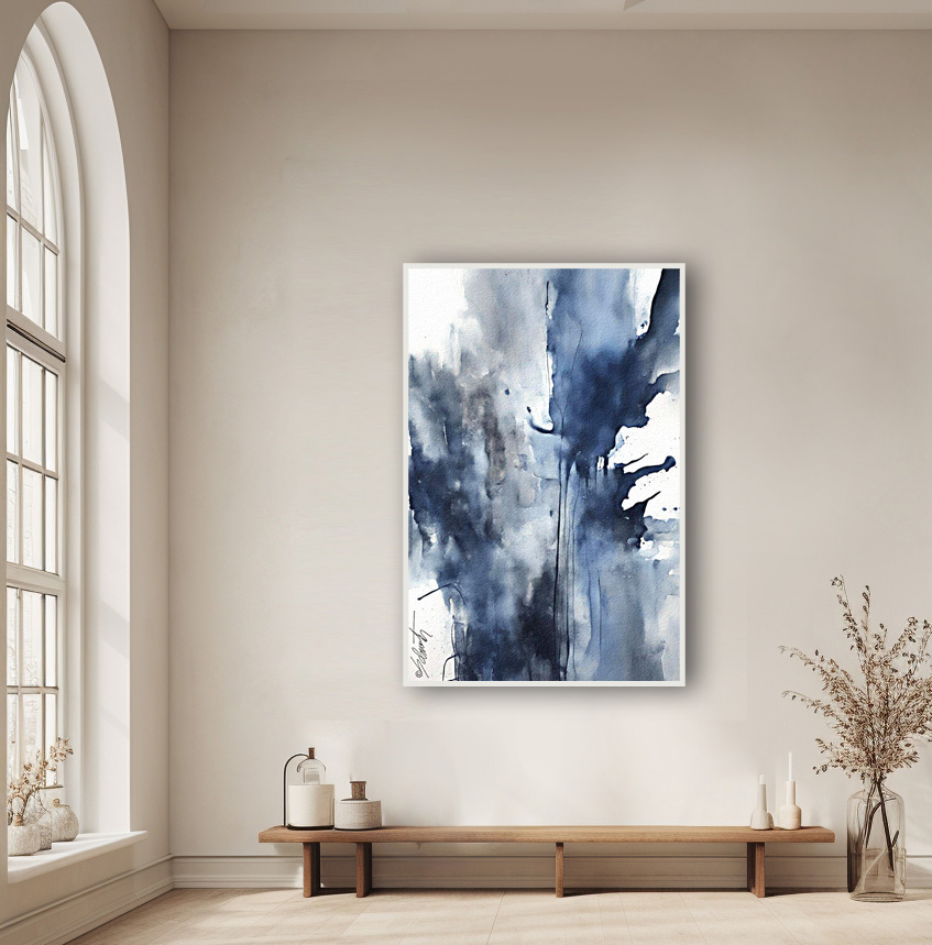 Exclaimed Blue Watercolor 20x30 by Sam Schwartz room