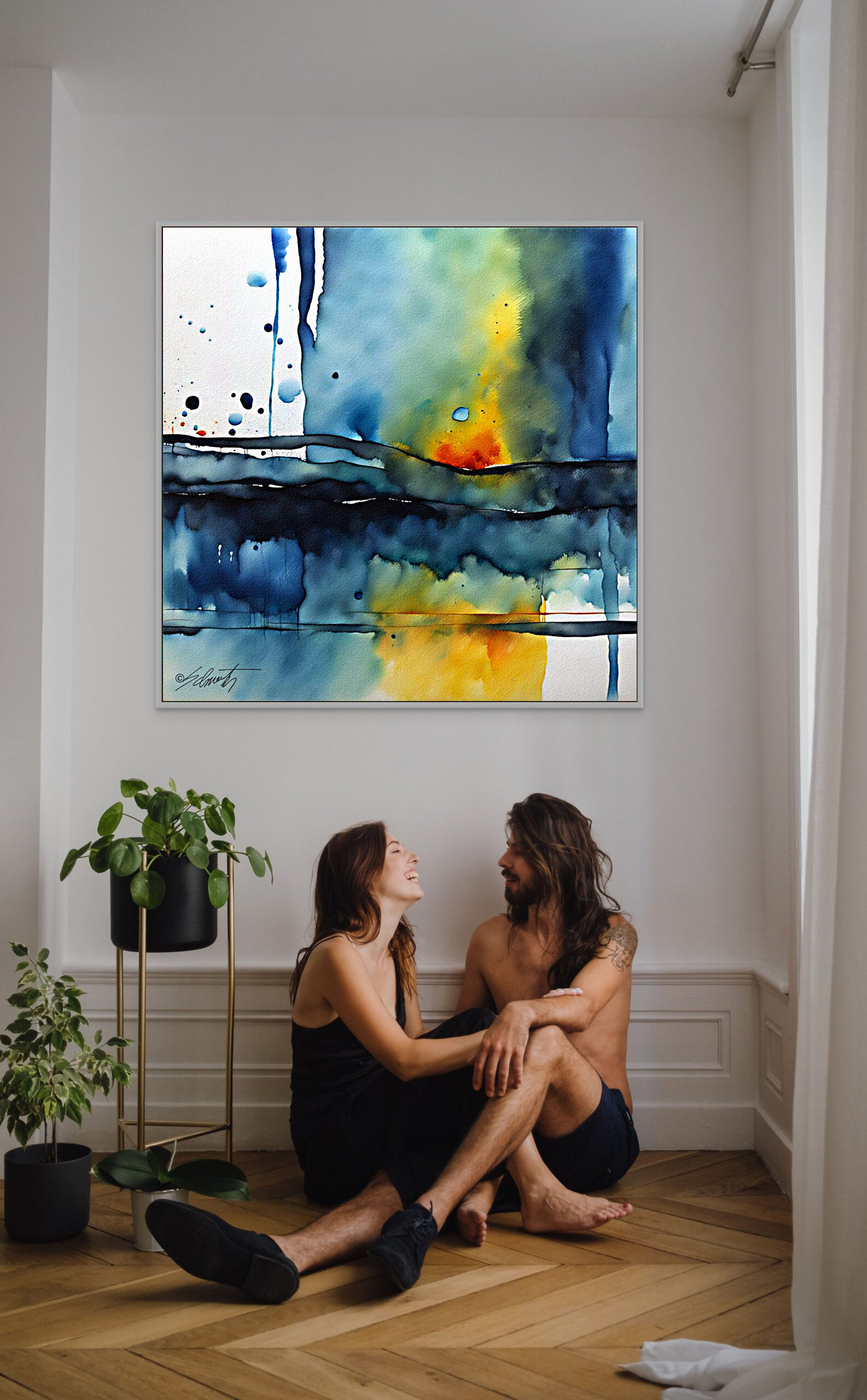 Fizz Watercolor 24x24 by Sam Schwartz room