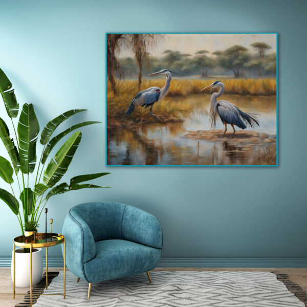 Heron Habitat Acrylic 30x20 by Sam Schwartz room