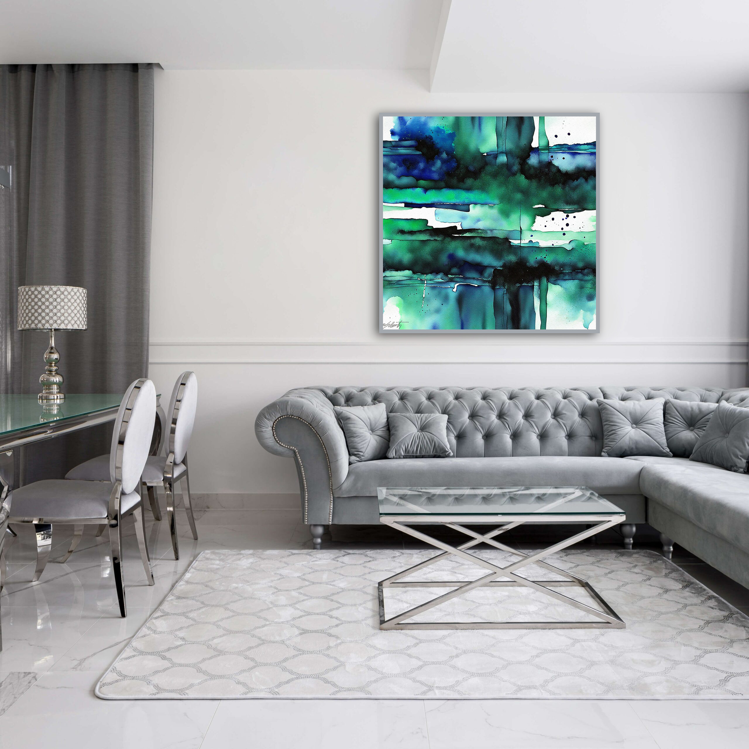 Horizon Watercolor 24x24 by Sam Schwartz room