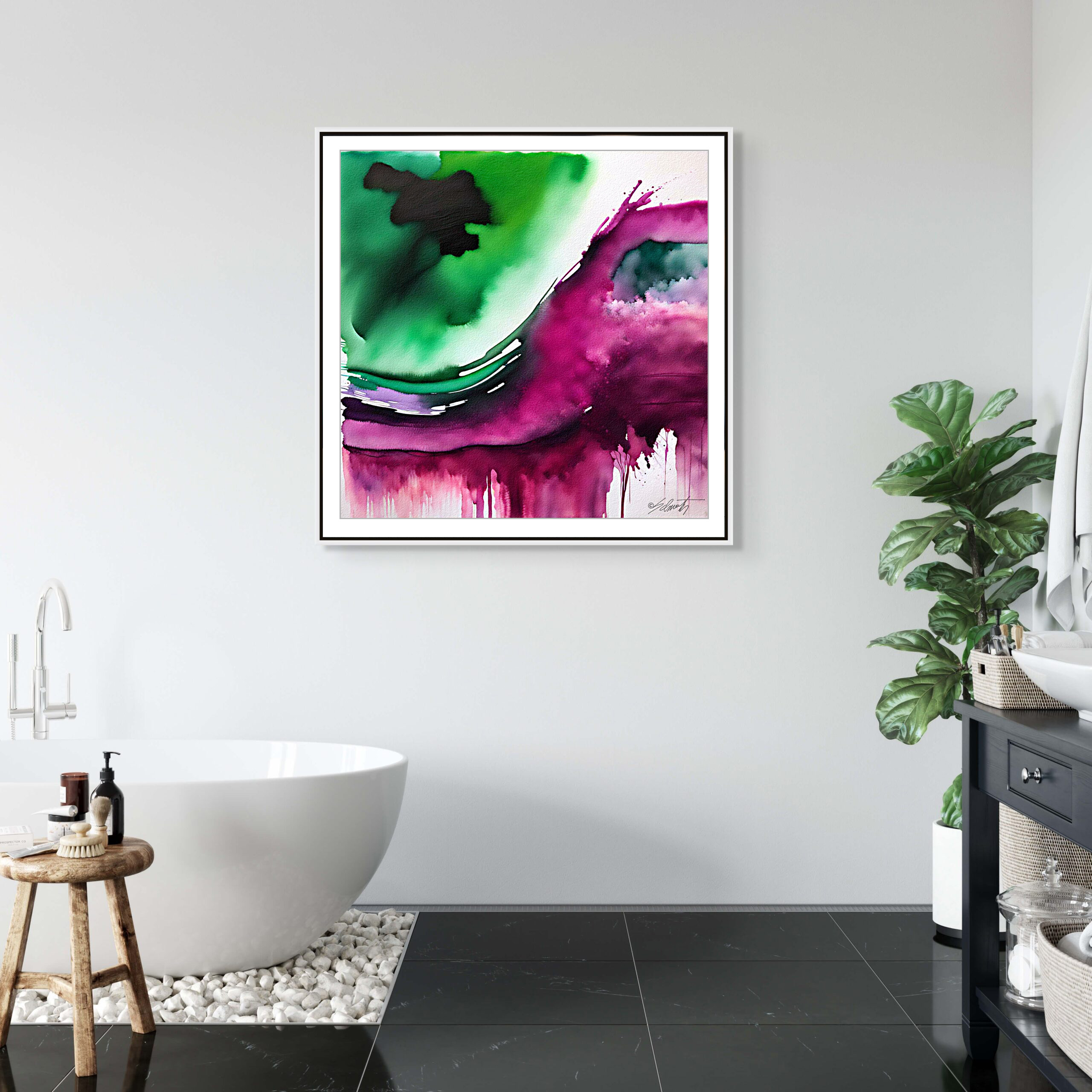 Magenta Elephant Watercolor 24x24 by Sam Schwartz room