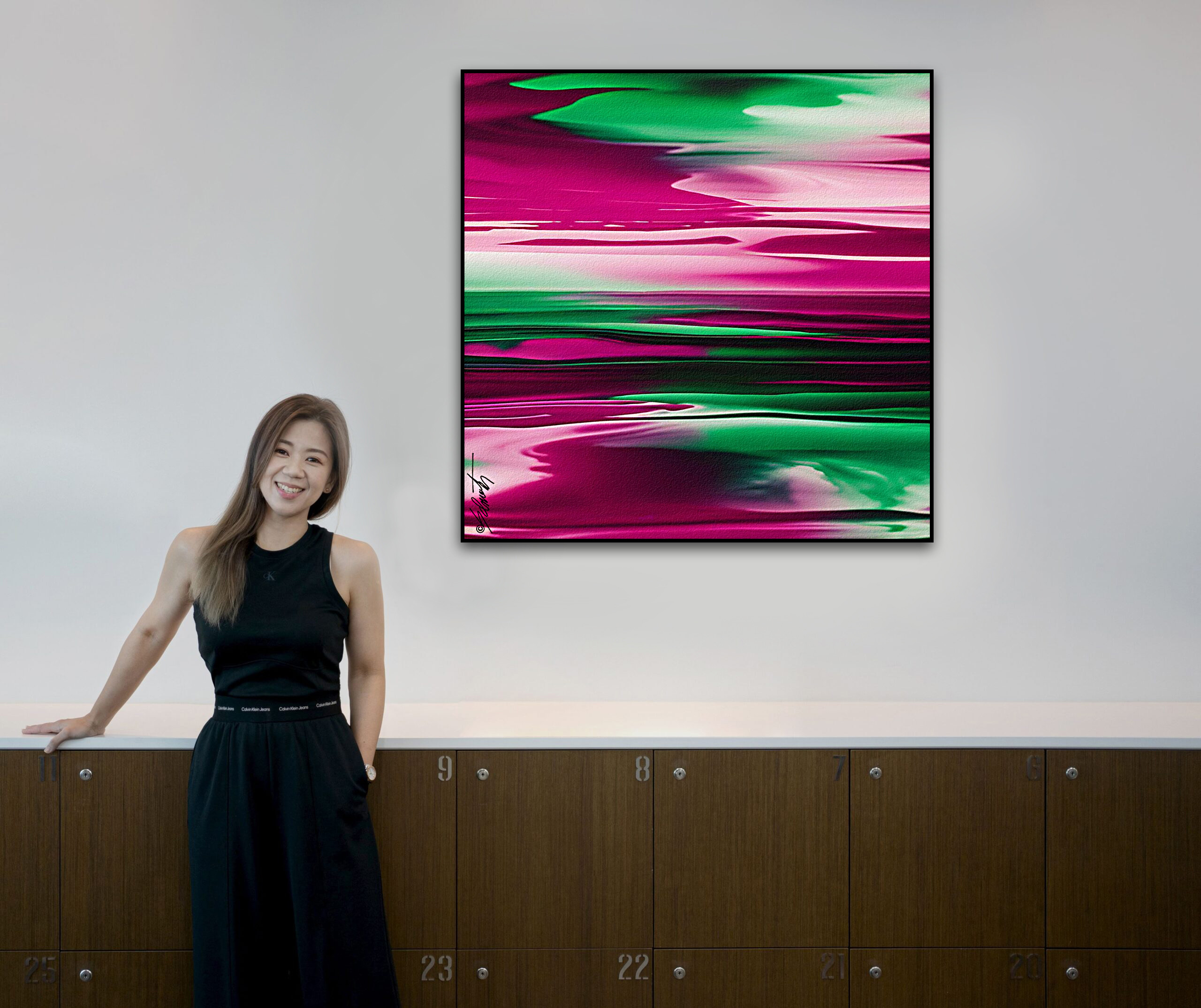 Magenta Tide Watercolor 24x24 by Sam Schwartz room