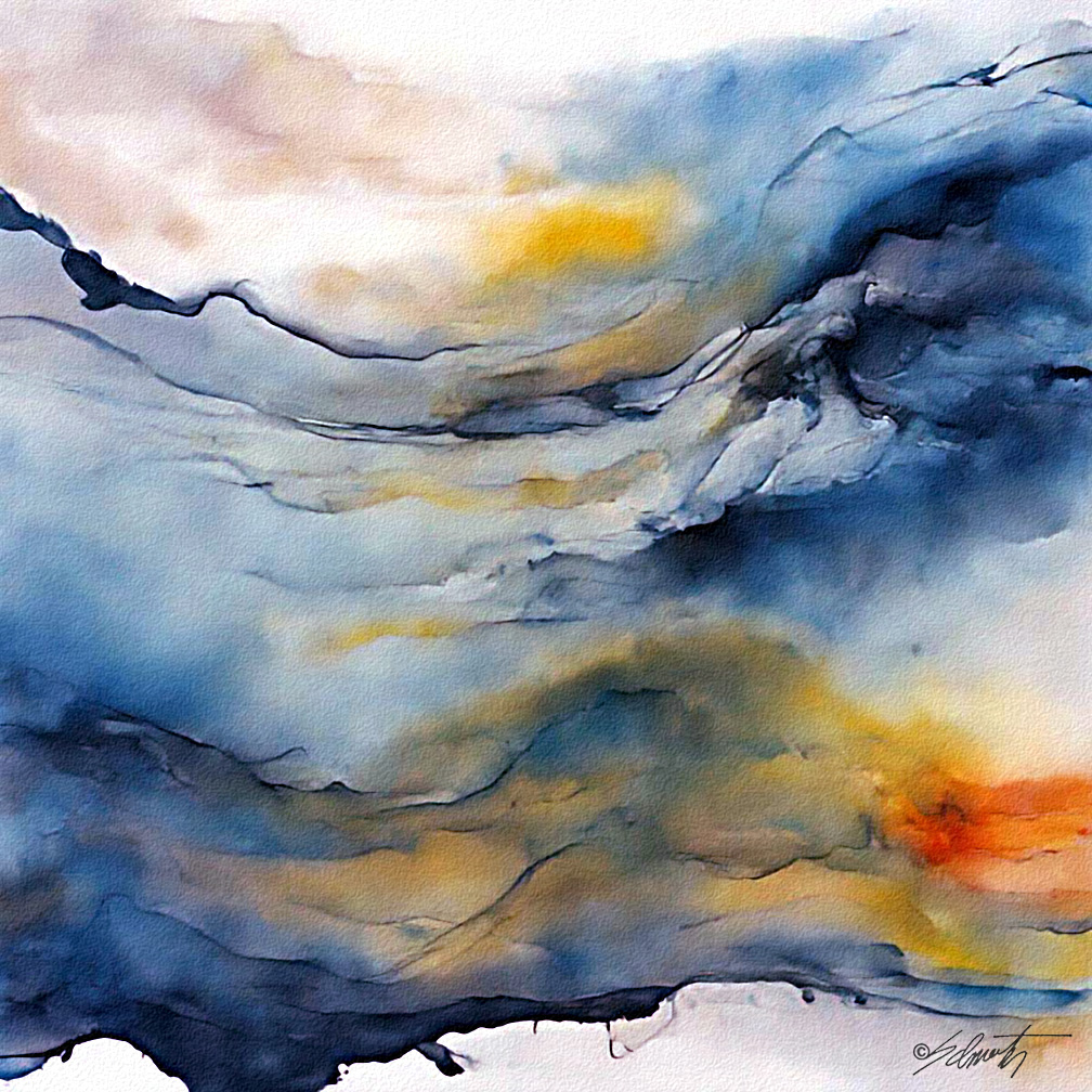 Mountain Range Watercolor 24x24 by Sam Schwartz