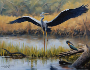 Posing Heron Acrylic 30x20 by Sam Schwartz