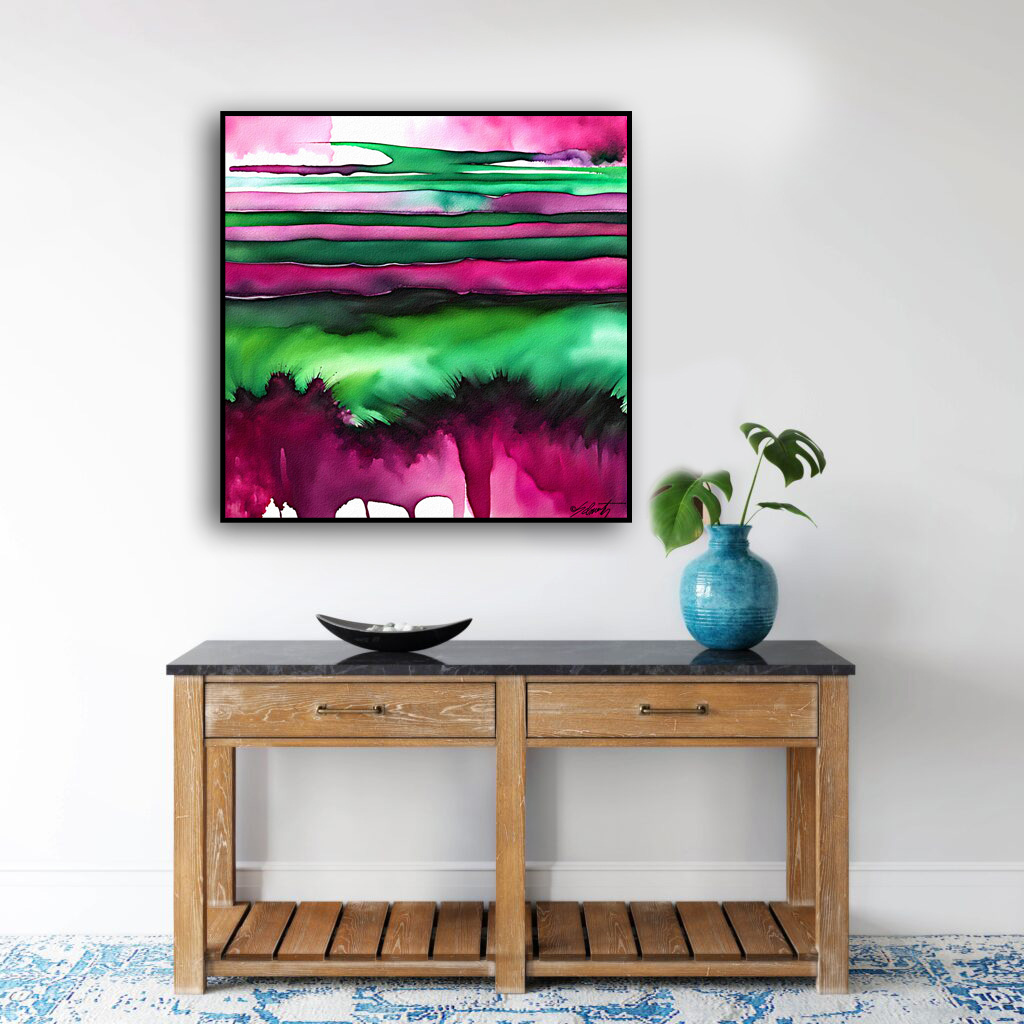 Prairy Grass Watercolor 24x24 by Sam Schwartz room