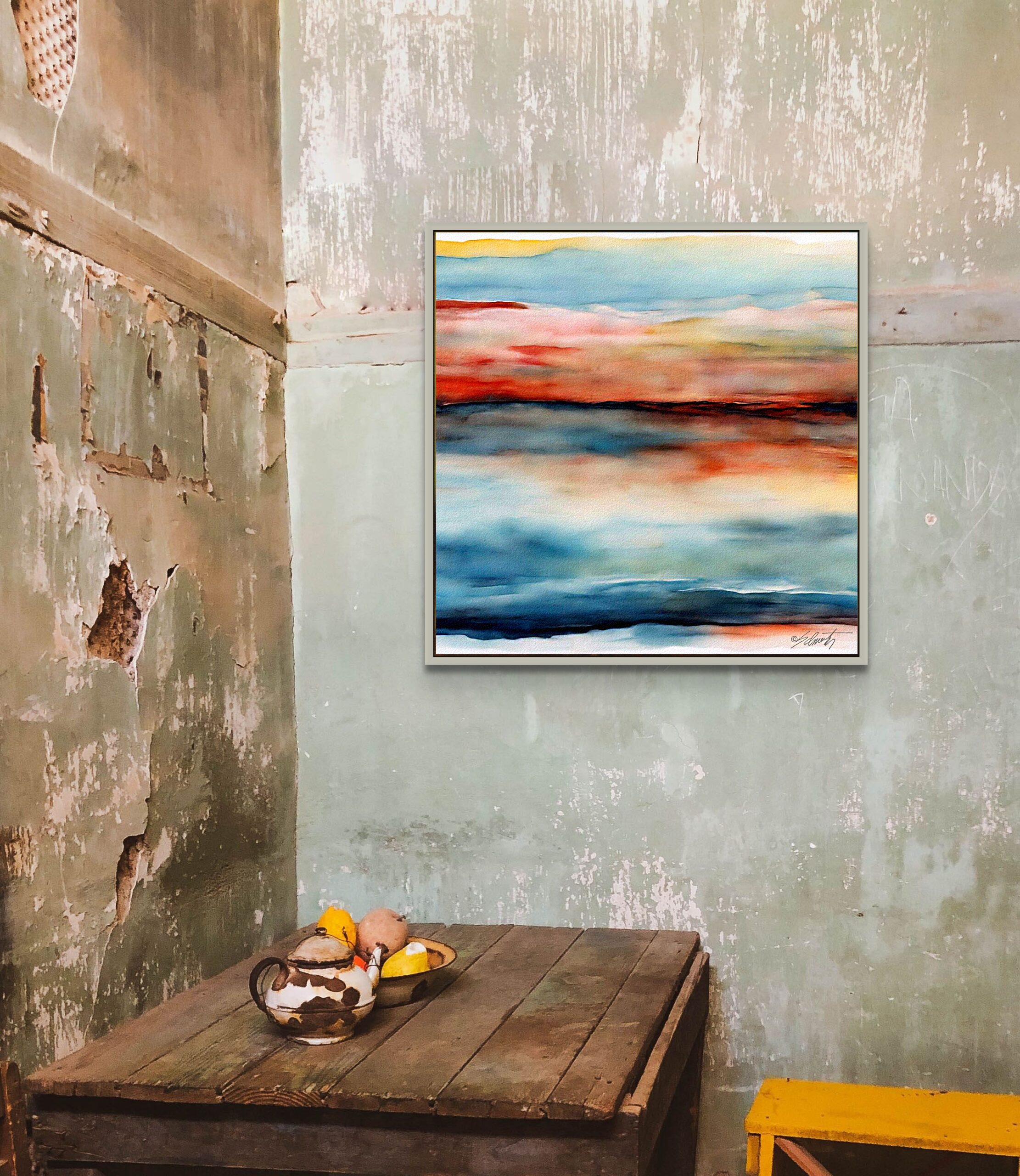 Smooth Watercolor 24x24 by Sam Schwartz room