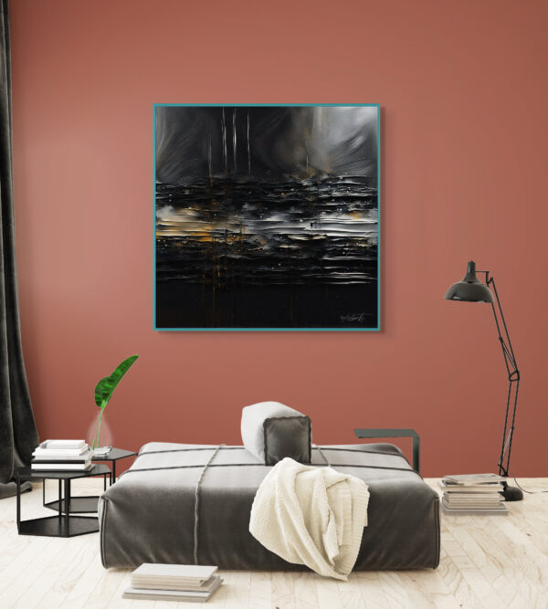 Waves Black Acrylic 24x24 by Sam Schwartz room