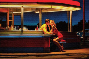 Dinner With Hopper Acrylic 30x20 by Sam Schwartz