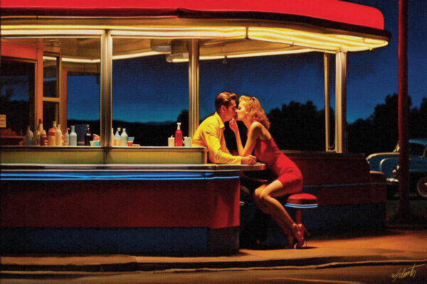 Dinner With Hopper Acrylic 30x20 by Sam Schwartz