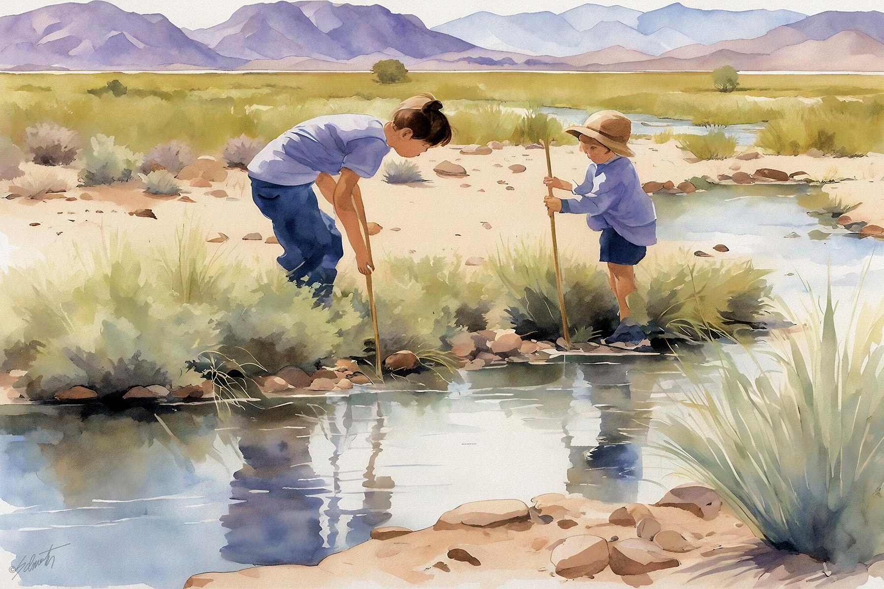 Planting New Watercolor 30x20 by Sam Schwartz