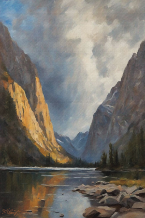 Yosemite Lake Acrylic 20x30 by Sam Schwartz