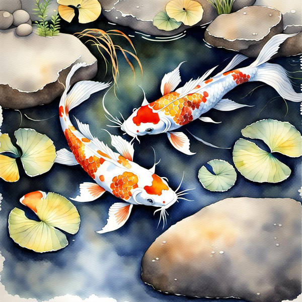 a watercolor painting of two koi fish under the w by drsammy052301 dh5kgcd 300w 2x